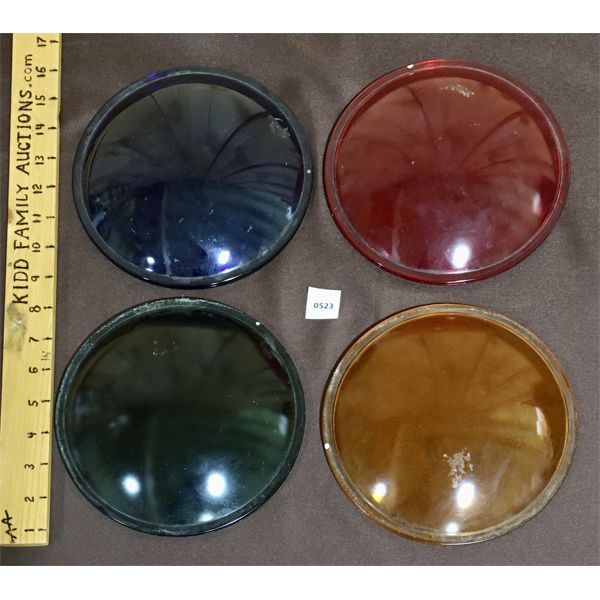 LOT OF 4 - RAILROAD LANTERN LENSES - 7 1/2IN DIA