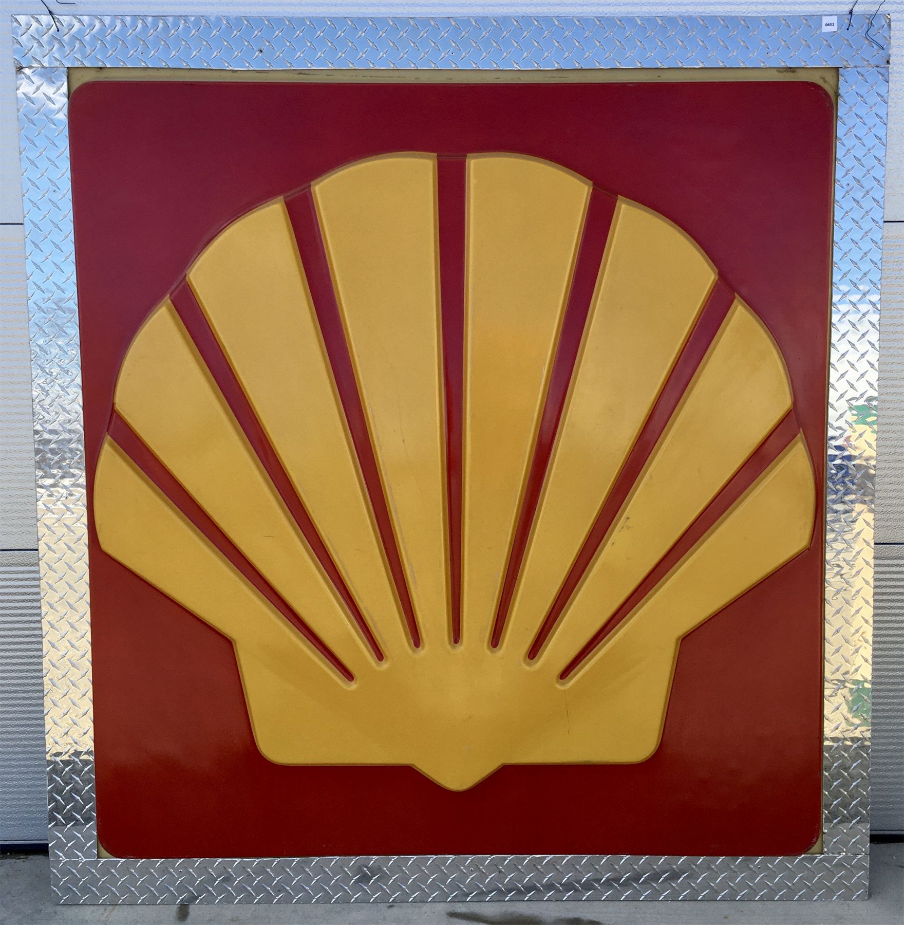 Shell Siding. Sign LARGE SHELL SIGN - METAL FRAMED PLASTIC - 60 X 63 INCHES