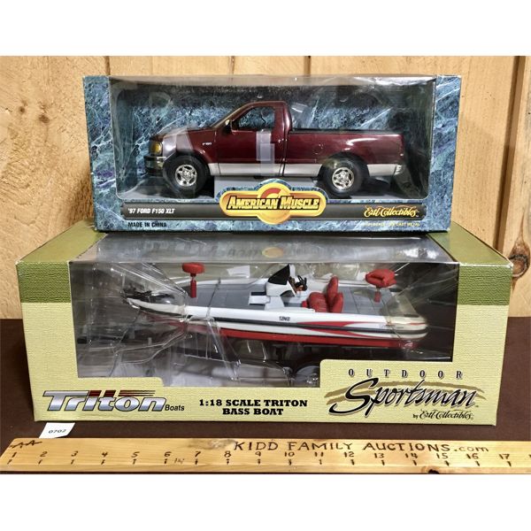 LOT OF 2 - 1:18 SCALE '97 FORD F150 AND TRITON BASS BOAT