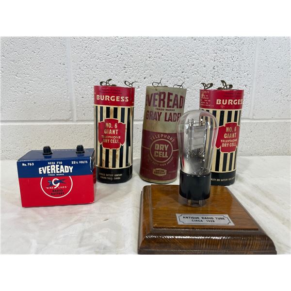 Telephone dry cells - radio battery & antique radio tube circa 1928