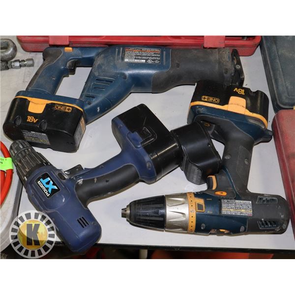 LOT OF RYOBI & POWERXT CORDLESS TOOLS - NO