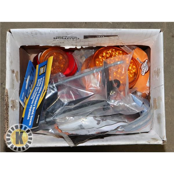 BOX OF ASSORTED RED & AMBER VEHICLE LIGHTS & SOME