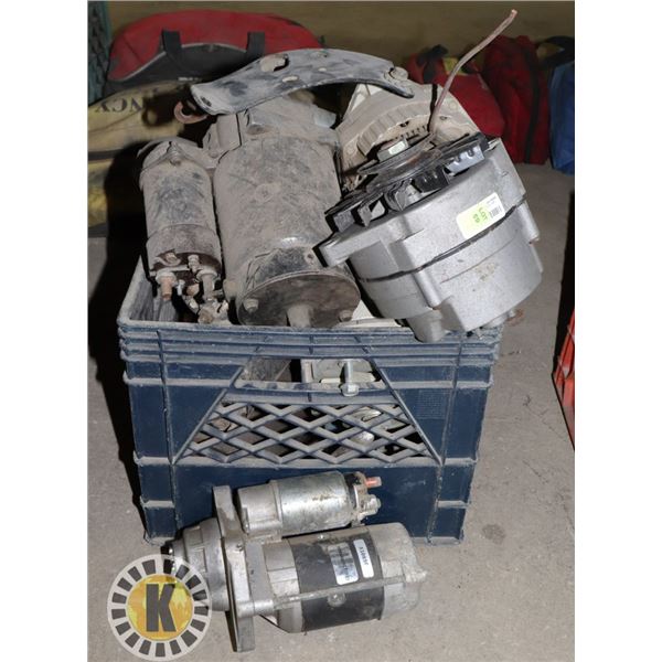 CRATE OF ASSORTED STARTERS & ALTERNATORS