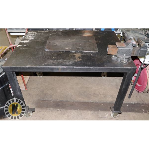 HEAVY DUTY METAL WORK TABLE WITH MOUNTED 8" BENCH