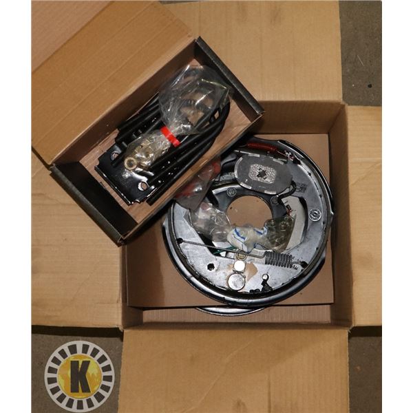 BOX WITH NEW TRAILER BRAKE, U-BOLTS AND CONNECTORS