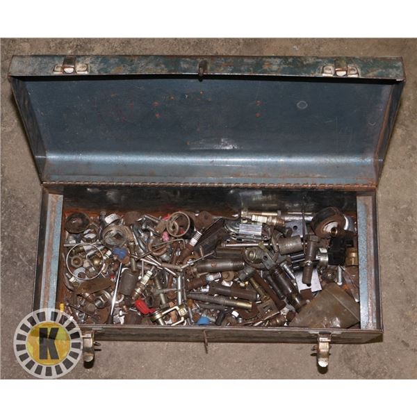VINTAGE METAL TOOLBOX WITH HARDWARE CONTENTS