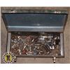 Image 1 : VINTAGE METAL TOOLBOX WITH HARDWARE CONTENTS
