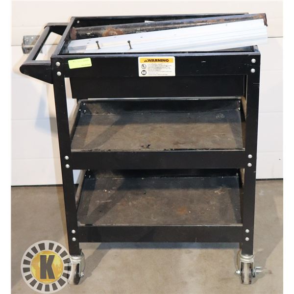 3 SHELF METAL SHOP CART (ONE DRAWER)  ON CASTORS