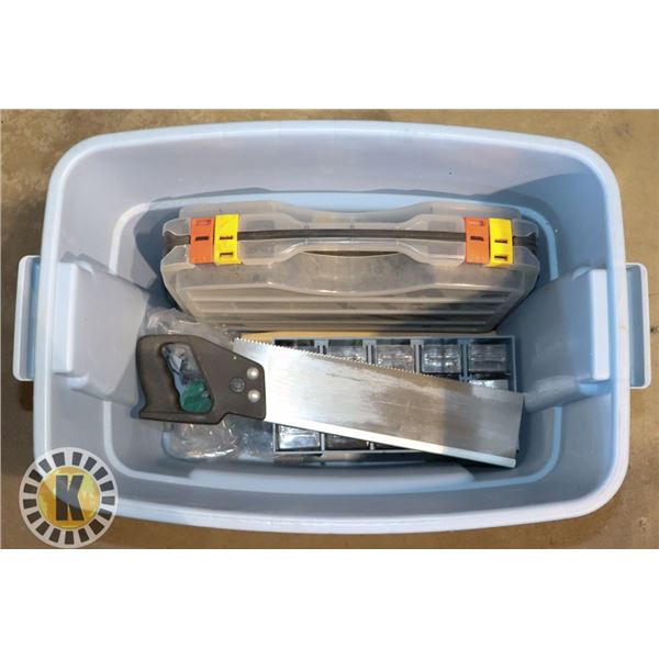 TOTE OF PARTS ORGANIZERS, ANGLE RULER,
