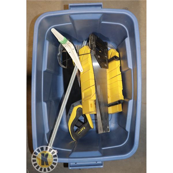 TOTE OF HAND SAWS AND MITER BOXES