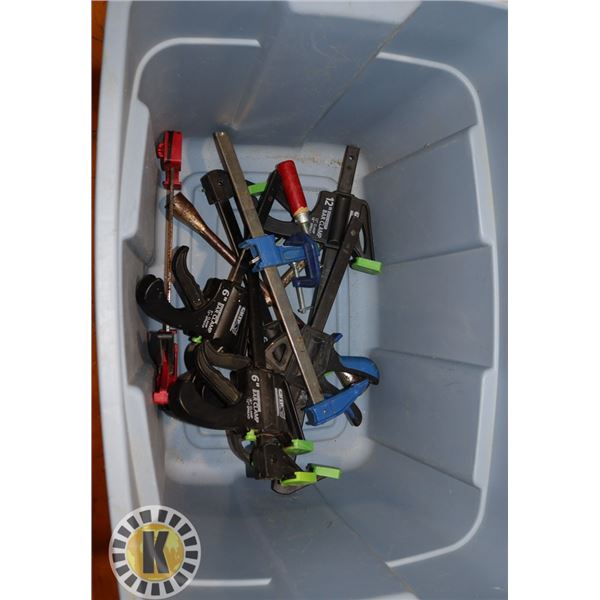 BOX OF ASSORTED CLAMPS AND TIRE IRON