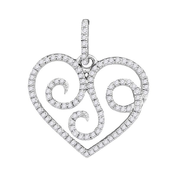 Round Diamond Curl Heart Pendant 1/3 Cttw 10KT White Gold