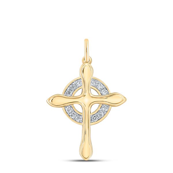 Round Diamond Cross Pendant 1/4 Cttw 10KT Yellow Gold