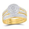 Image 2 : Diamond Cluster Matching Wedding Set 3/4 Cttw 14KT Yellow Gold