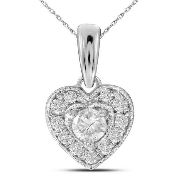 Round Diamond Solitaire Heart Pendant 1/4 Cttw 14KT White Gold