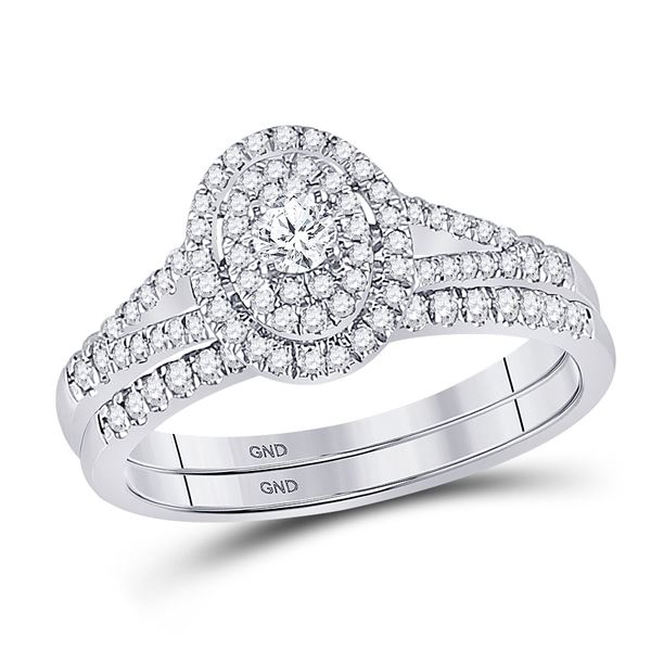 Diamond Oval Bridal Wedding Ring Band Set 1/2 Cttw 10KT White Gold