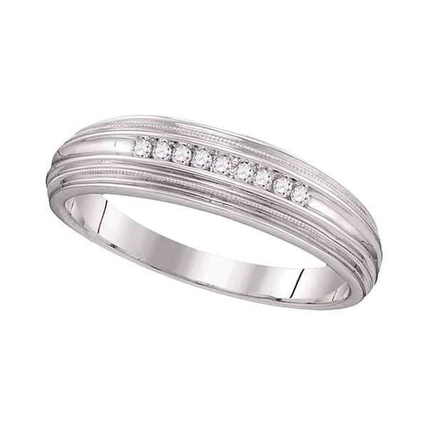 Round Diamond Ridged Edges Wedding Anniversary Band Ring 1/10 Cttw 10KT White Gold