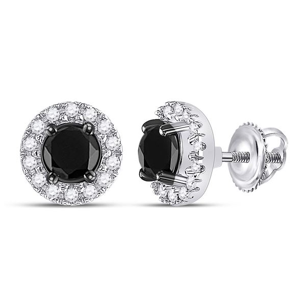 Round Black Color Enhanced Diamond Stud Earrings 1 Cttw 10KT White Gold