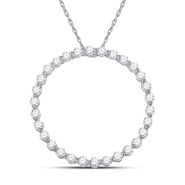 Round Diamond Outline Circle Pendant 1/2 Cttw 14KT White Gold
