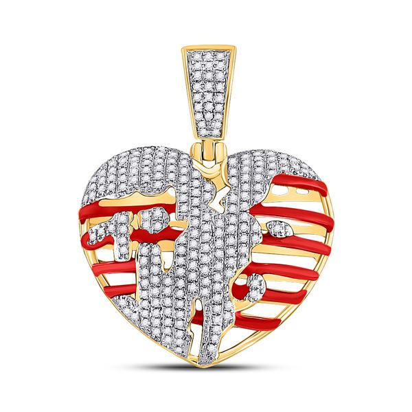Round Diamond Heart Charm Pendant 5/8 Cttw 10KT Yellow Gold