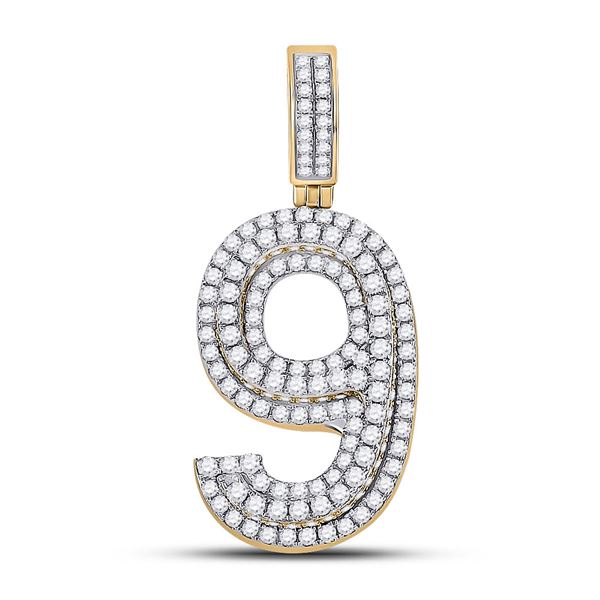 Round Diamond Number 9 Charm Pendant 1-5/8 Cttw 10KT Yellow Gold