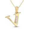 Image 1 : Round Diamond V Initial Letter Pendant 1/20 Cttw 10KT Yellow Gold