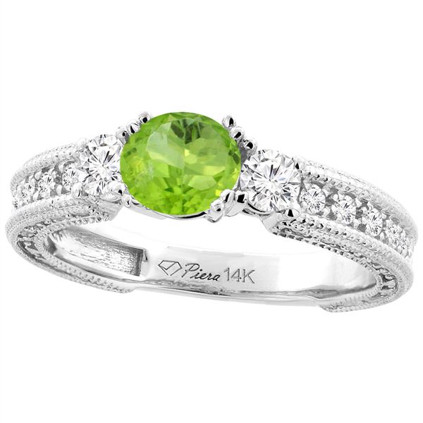 1.30 CTW Peridot & Diamond Ring 14K White Gold - REF-85F3N