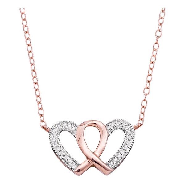 Round Diamond Double Heart Awareness Ribbon Pendant Necklace 1/10 Cttw 10KT Rose Gold