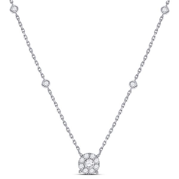 Round Diamond Halo Solitaire Necklace 5/8 Cttw 14KT White Gold