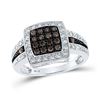 Image 1 : Round Brown Diamond Square Cluster Ring 1/2 Cttw 10KT White Gold