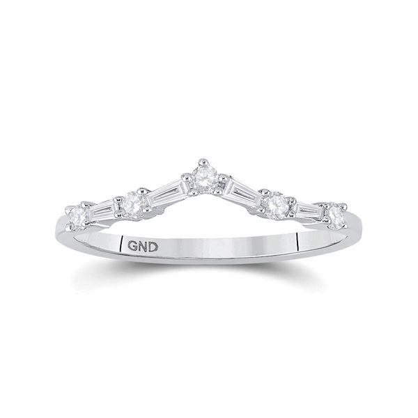 Baguette Diamond Chevron Band Ring 1/5 Cttw 14KT White Gold
