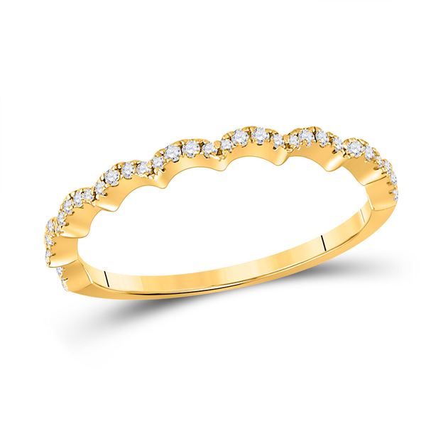 Round Diamond Scalloped Stackable Band Ring 1/8 Cttw 10KT Yellow Gold