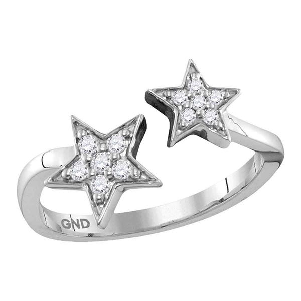 Round Diamond Bisected Double Star Open Ring 1/8 Cttw 10KT White Gold