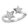 Image 1 : Round Diamond Bisected Double Star Open Ring 1/8 Cttw 10KT White Gold