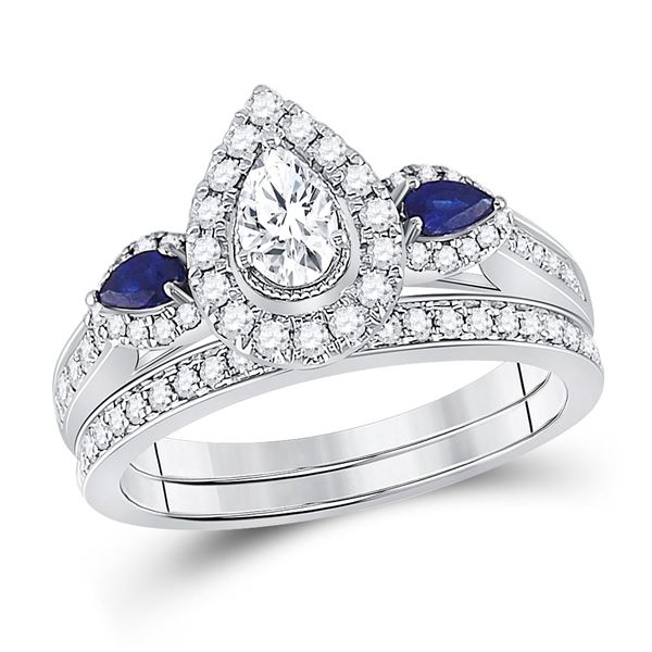 Bridal Wedding Ring Band Set 7/8 Cttw 14KT White Gold