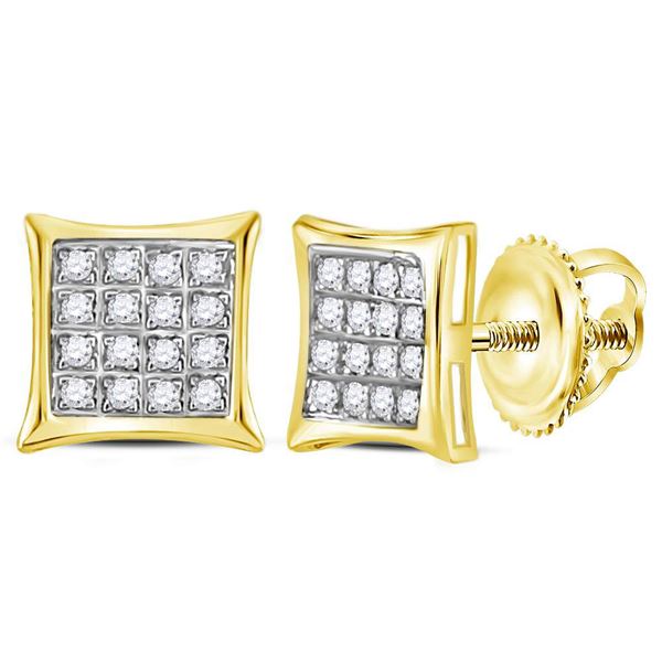 Round Diamond Square Kite Cluster Stud Earrings 1/10 Cttw 10KT Yellow Gold