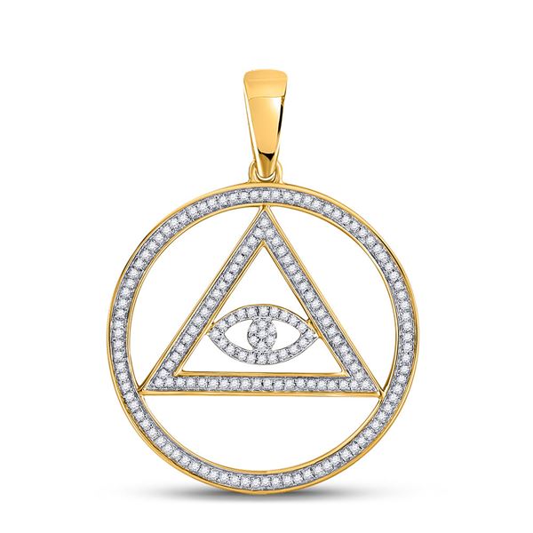 Round Diamond All-Seeing Eye of Providence Charm Pendant 1/2 Cttw 10KT Yellow Gold