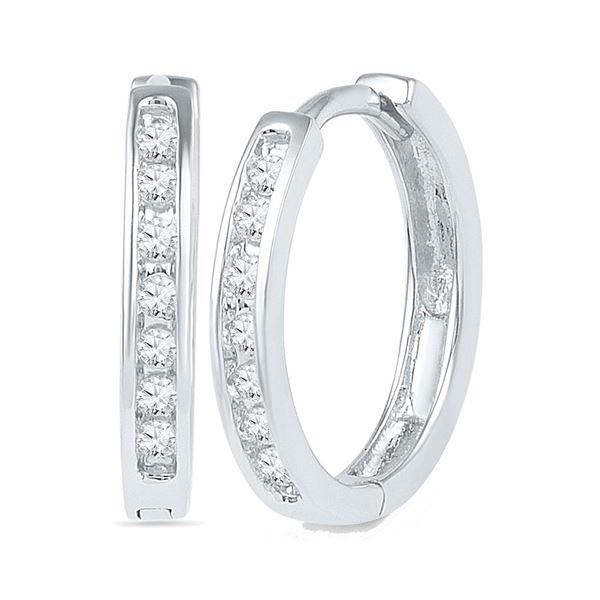 Round Channel-set Diamond Single Row Hoop Earrings 1/6 Cttw 10KT White Gold