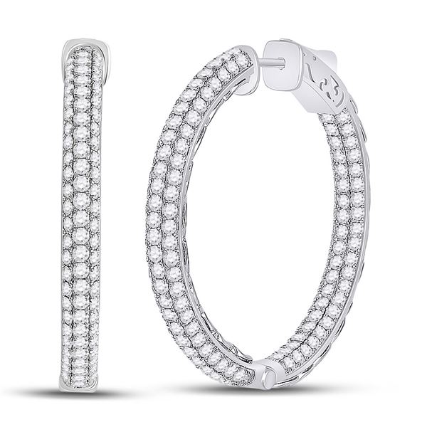 Round Diamond In Out Hoop Earrings 5 Cttw 14KT White Gold