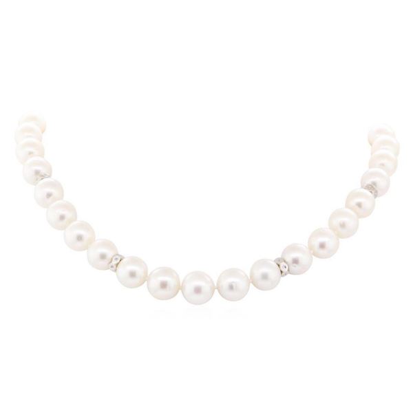 0.71 ctw Diamond and South Sea Pearl Necklace - 14KT White Gold