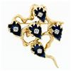 Image 1 : Vintage 18k Gold Dark Blue Enamel & 0.53 ctw Diamond Cup Flower Brooch Pin Penda