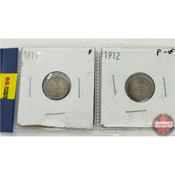 Canada Five Cent - Strip of 2: 1911; 1912