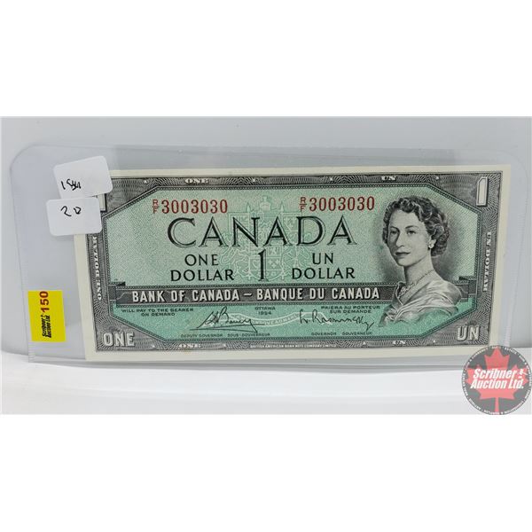 Canada $1 Bill 1954 (2 Digit Serial Number) (Bouey/Rasminsky RF3003030) (See Pics for Signatures/Ser