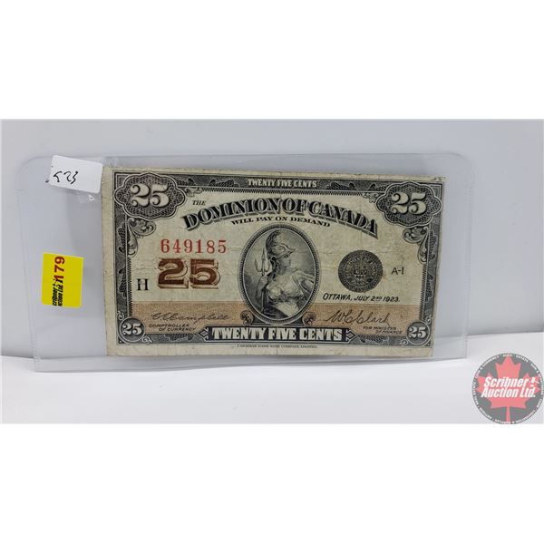 Dominion of Canada Twenty Five Cent "Shinplaster" 1923 (See Pics for Signatures/Serial Numbers)