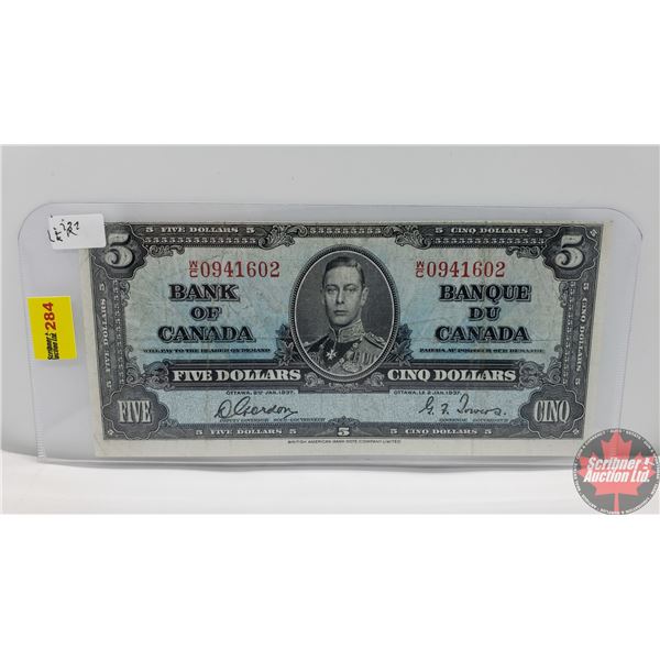 Canada $5 Bill 1937 (Gordon/Towers WC0941602) (See Pics for Signatures/Serial Numbers)