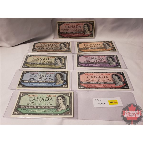 Canada Bills 1954 (8 Bills) : $1; $2; $5; $10; $20; $50; $100; $1000 (See Pics for Signatures/Serial