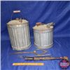 Image 1 : Antique Combo: 2 Galvanized Fuel Cans, Rug Beater, Meat Fork & Nail Puller (See Pics!)