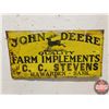 Image 1 : Single Sided Antique Tin Sign: John Deere "Quality Farm Implements" "Sold by C.C. Stevens Hawarden, 