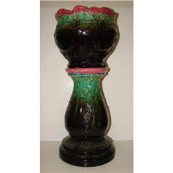 MAJOLICA STYLE JARDINIERE & PEDESTAL