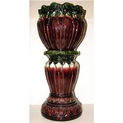 MAJOLICA STYLE JARDINIERE & PEDESTAL